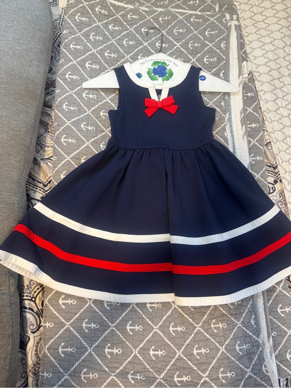 Janie and Jack Navy, Red & White Nautical Bow Dress
